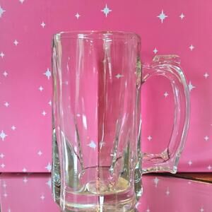 Vintage - Libbey 12oz Beer Stein, 6" Heavy Clear Glass Round Paneled, Thumb Grip